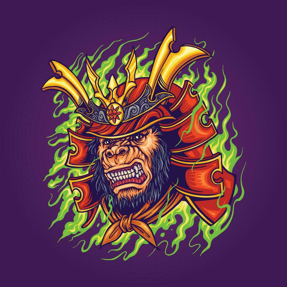 verschrikking samurai krijger gorilla vector illustraties voor uw werk logo, handelswaar t-shirt, stickers en etiket ontwerpen, poster, groet kaarten reclame bedrijf bedrijf of merken.