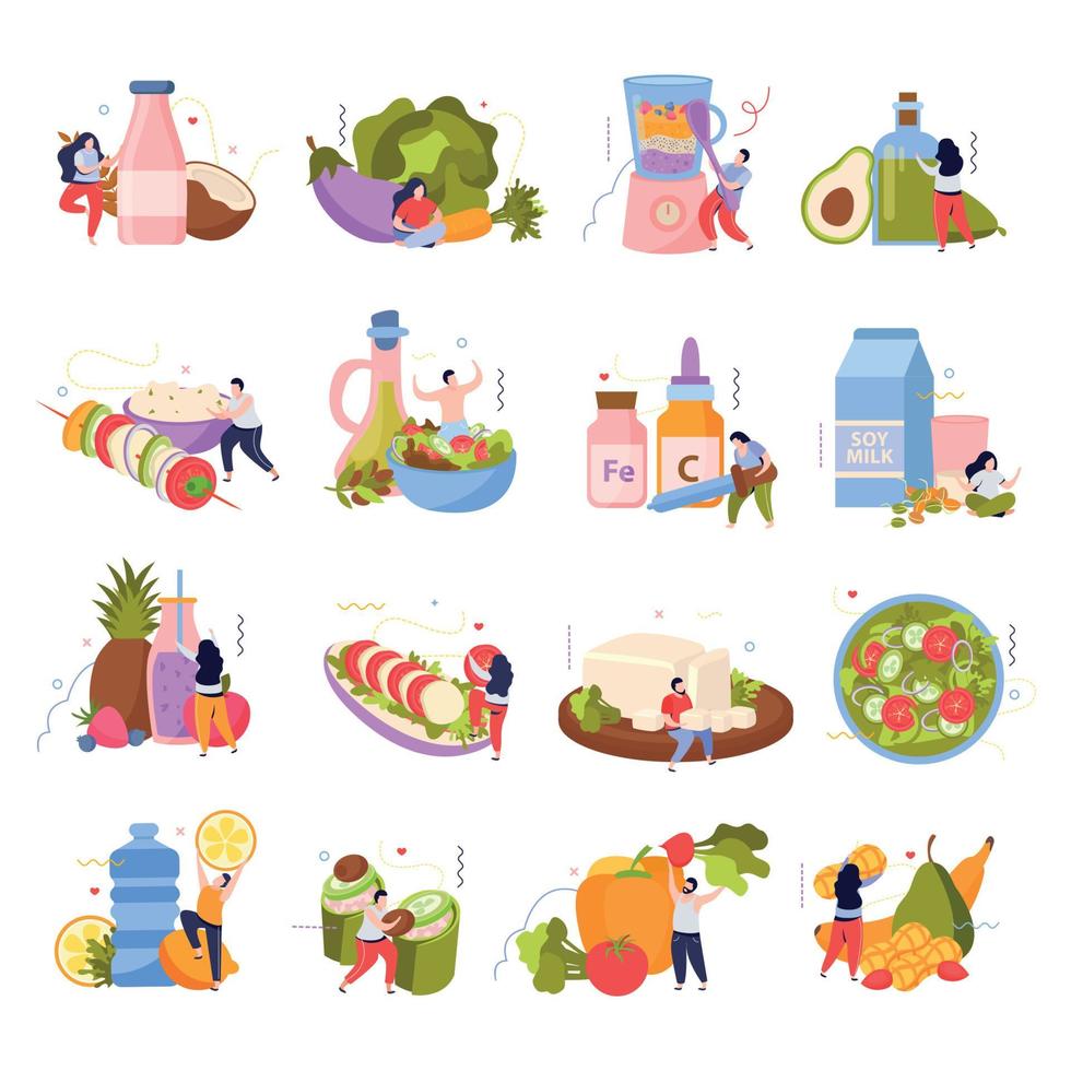 veganistisch eten iconen collectie vector