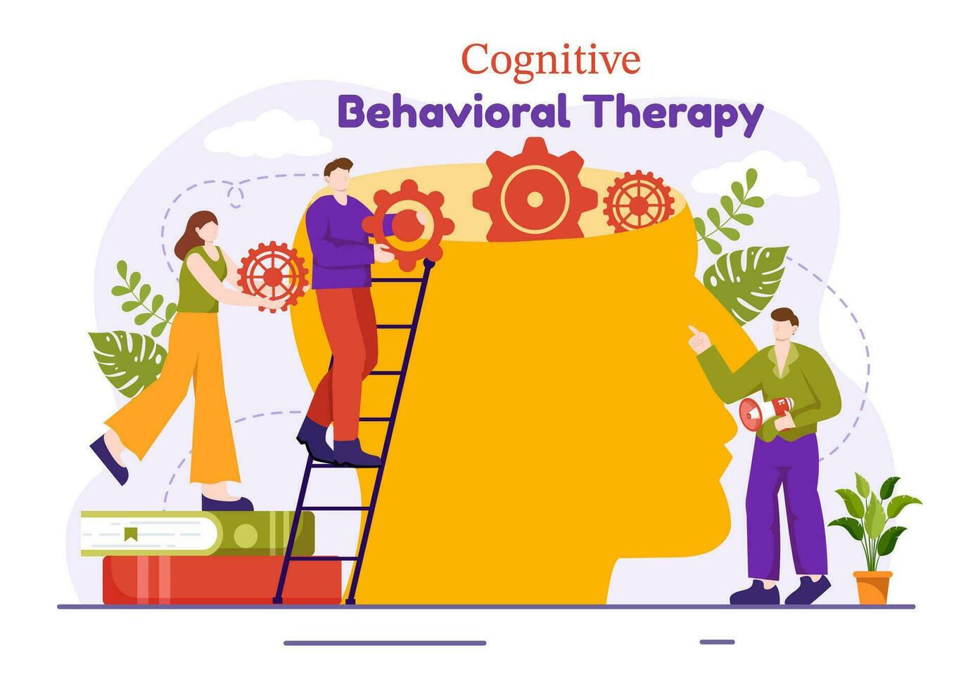 cbt of cognitief gedragsmatig behandeling vector illustratie met persoon beheren hun problemen emoties, depressie of manier van denken in mentaal Gezondheid achtergrond