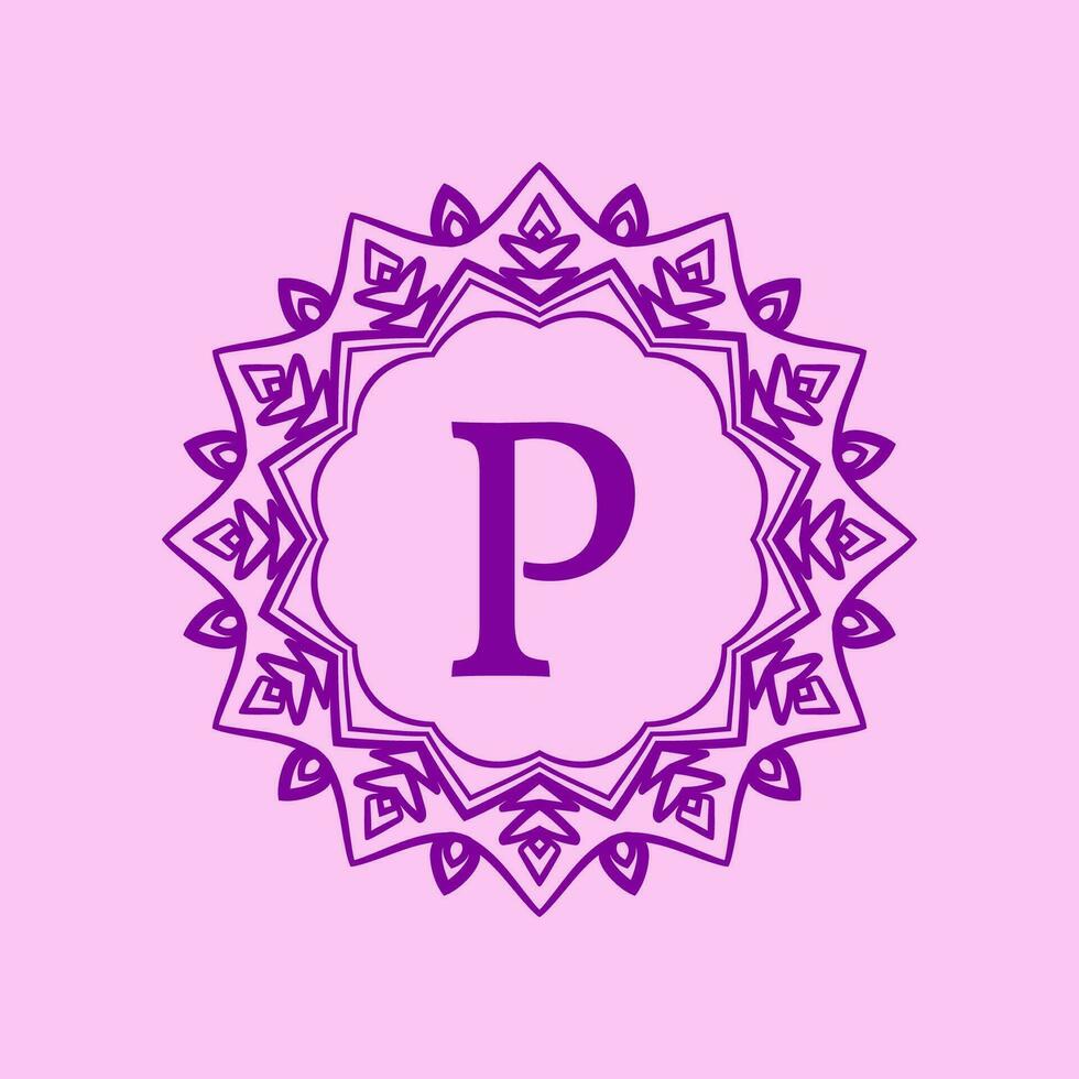 brief p mandala elegant circulaire grens eerste vector logo ontwerp