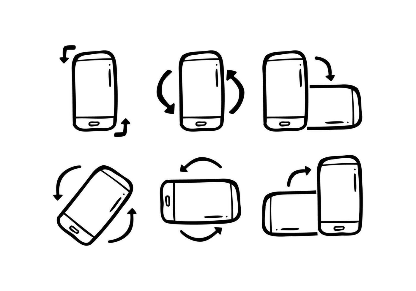 tekening hand- getrokken draaien uw telefoon instructie icoon verzameling reeks vector illustratie