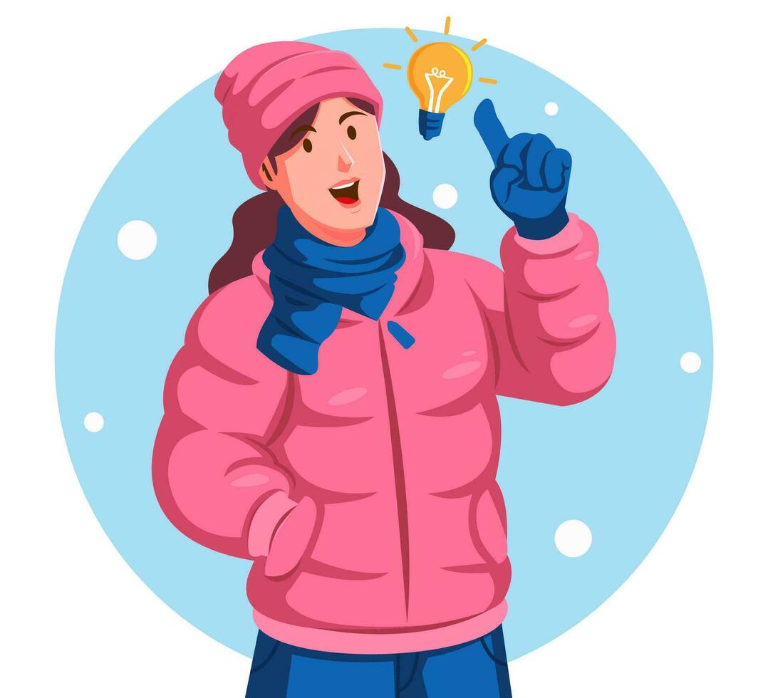 illustratie van een vrouw met een gloeilamp in haar hand- vector