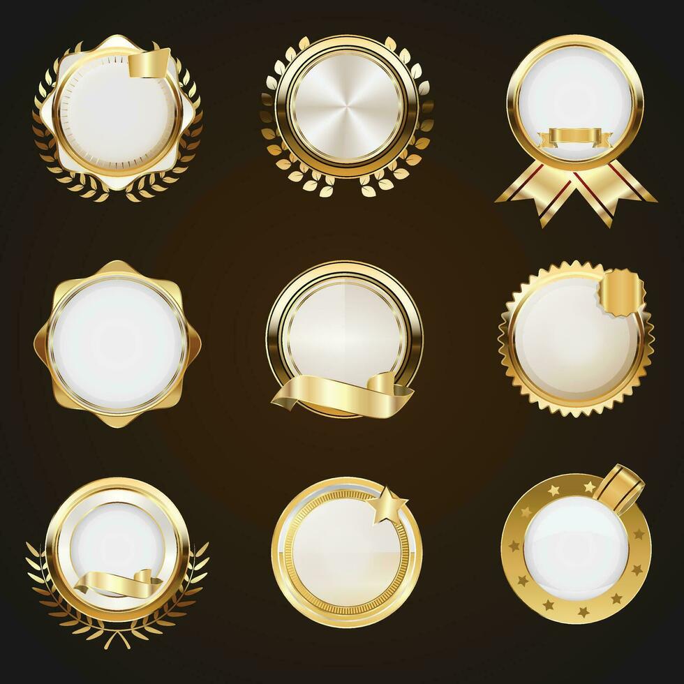 luxe gouden badges en etiketten. retro wijnoogst cirkel insigne ontwerp vector