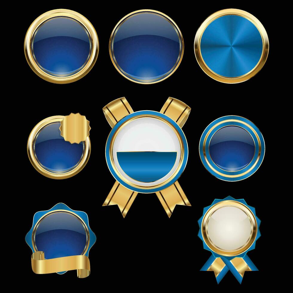 luxe gouden blauw badges en etiketten. retro wijnoogst cirkel insigne ontwerp vector