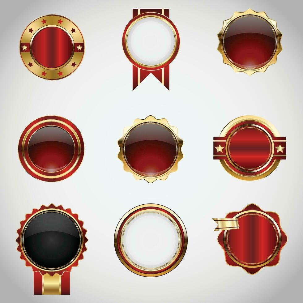 luxe gouden rood badges en etiketten. retro wijnoogst cirkel insigne ontwerp vector