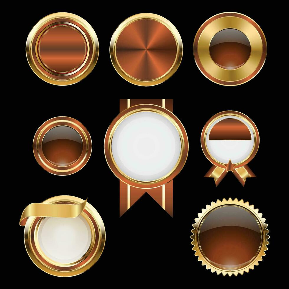 luxe gouden oranje badges en etiketten. retro wijnoogst cirkel insigne ontwerp vector