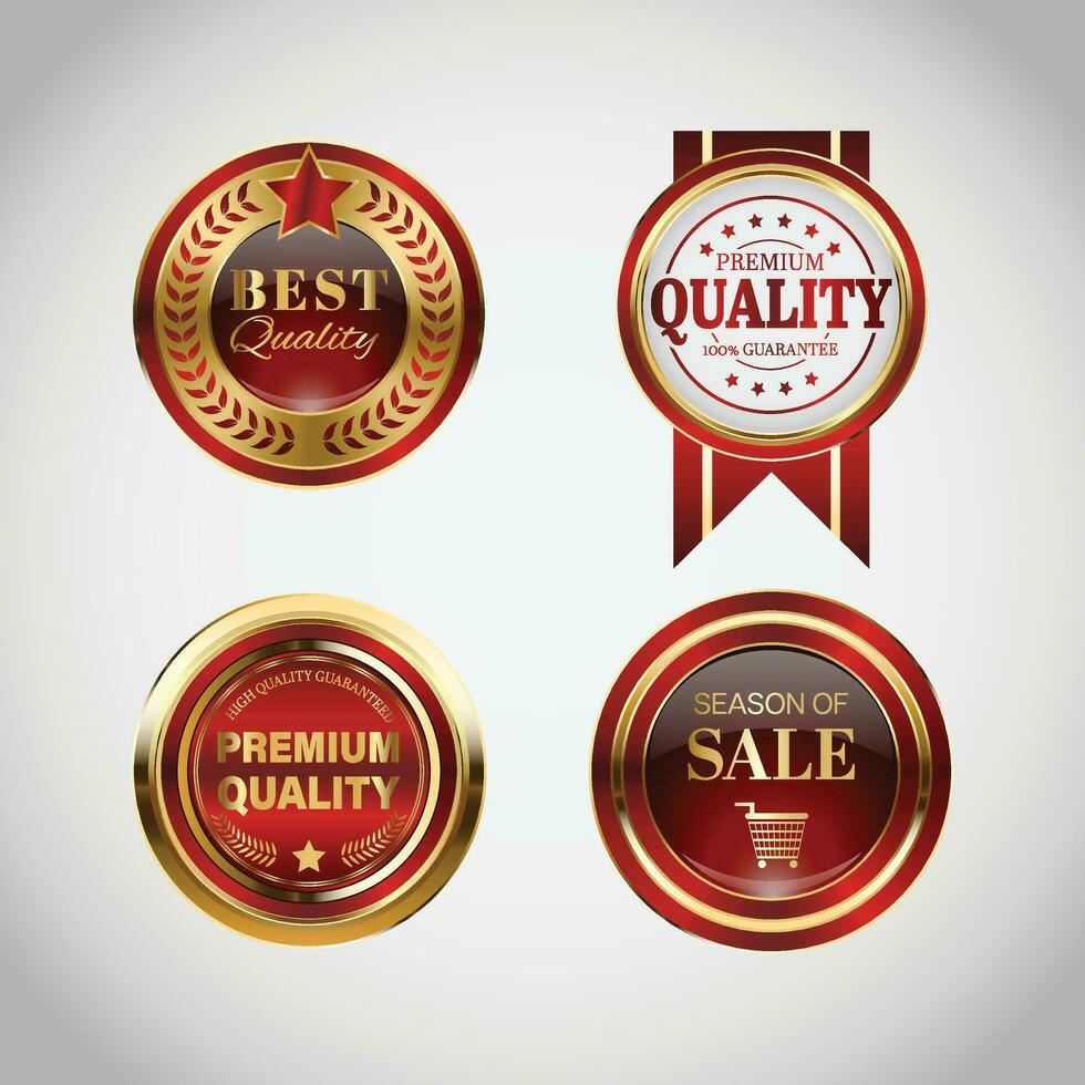 luxe gouden rood uitverkoop badges en etiketten. retro wijnoogst uitverkoop cirkel insigne ontwerp vector