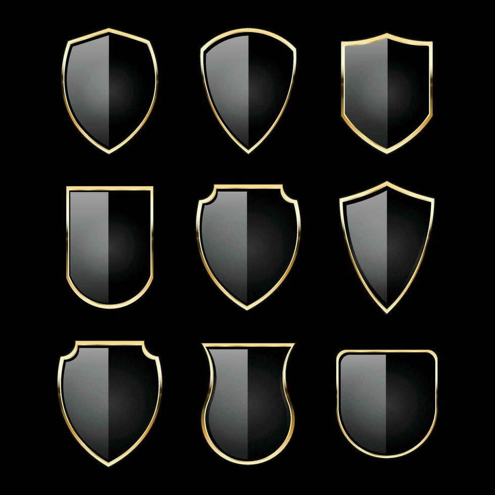 luxe gouden zwart schild badges en etiketten. retro wijnoogst heraldisch schild insigne ontwerp vector