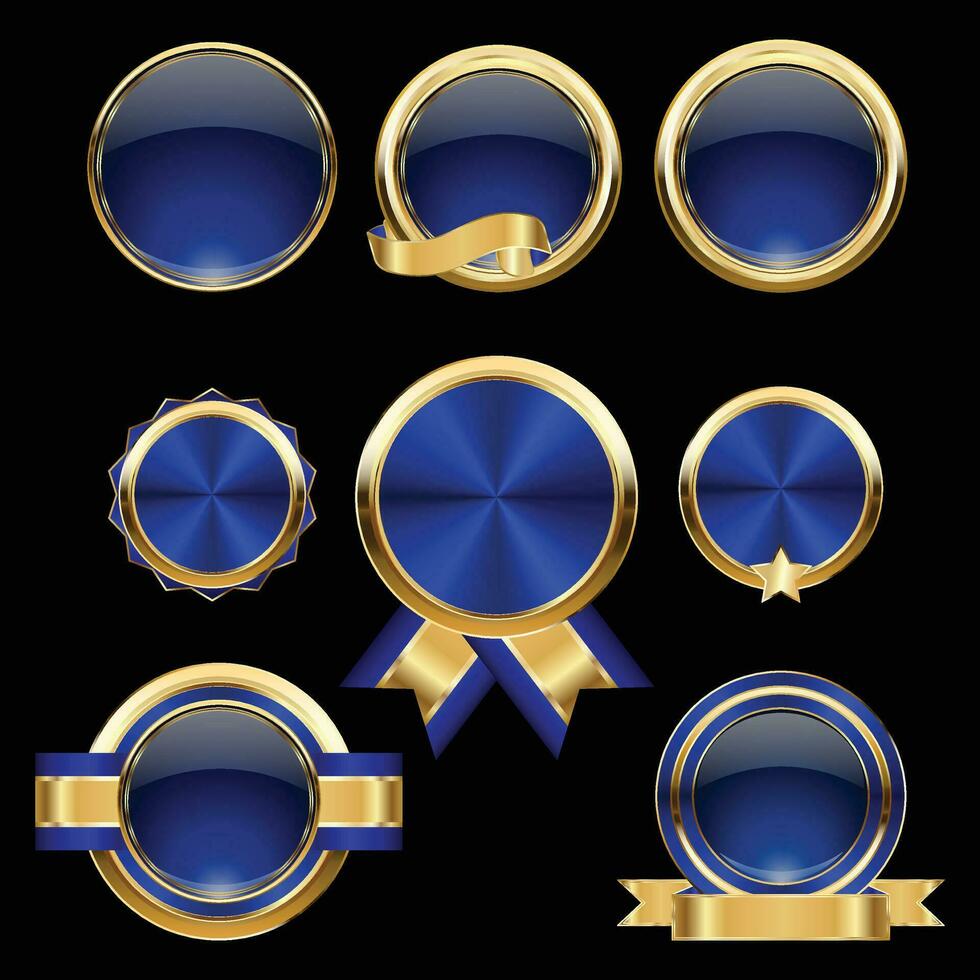 luxe gouden blauw badges en etiketten. retro wijnoogst cirkel insigne ontwerp vector