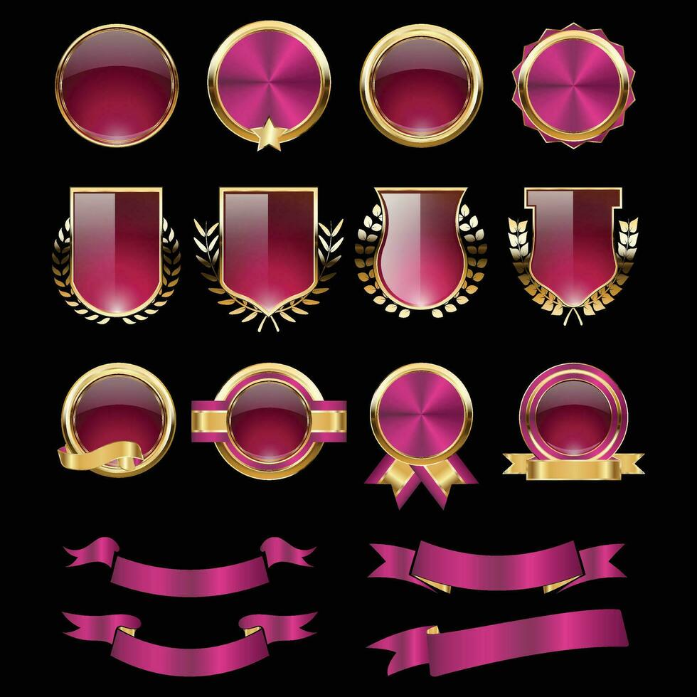 luxe gouden roze badges en etiketten. retro wijnoogst cirkel insigne ontwerp vector