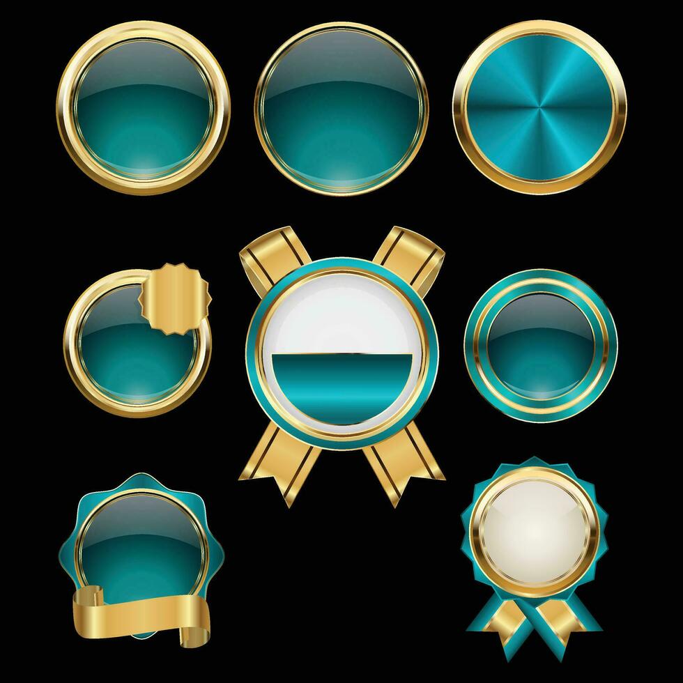 luxe gouden groen badges en etiketten. retro wijnoogst cirkel insigne ontwerp vector