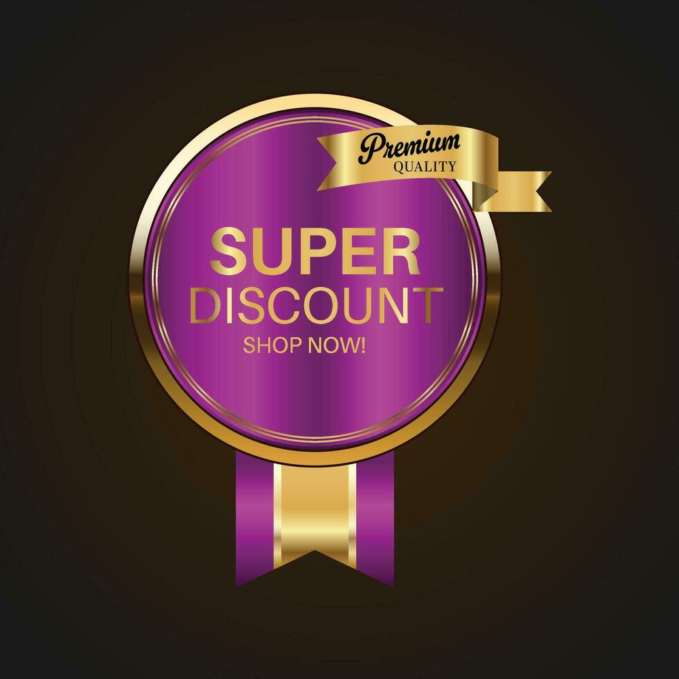 luxe gouden Purper uitverkoop badges en etiketten. retro wijnoogst uitverkoop cirkel insigne ontwerp vector