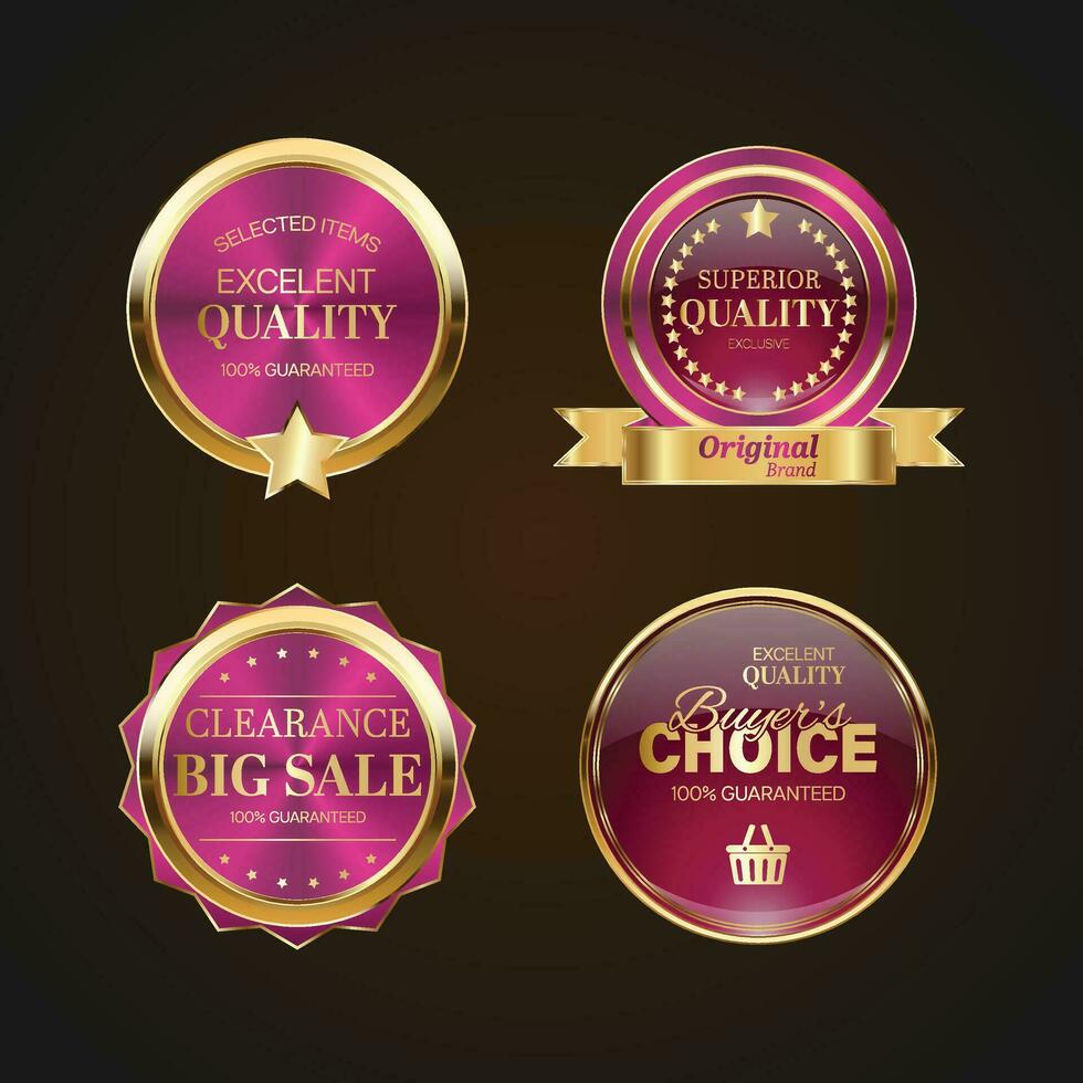 luxe gouden roze uitverkoop badges en etiketten. retro wijnoogst uitverkoop cirkel insigne ontwerp vector