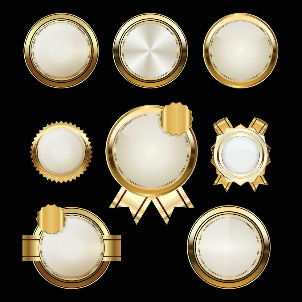 luxe gouden badges en etiketten. retro wijnoogst cirkel insigne ontwerp vector