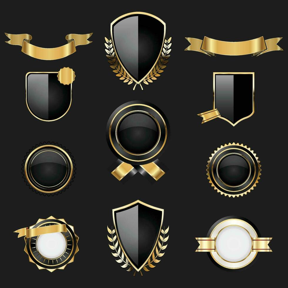 luxe gouden badges en etiketten. retro wijnoogst cirkel insigne ontwerp vector