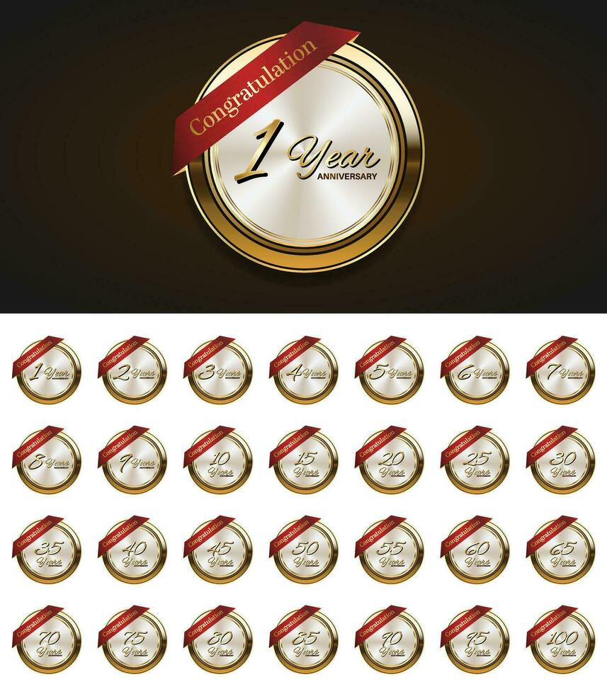 reeks van wijnoogst verjaardag badges viering. verjaardag gouden luxe aantal vector