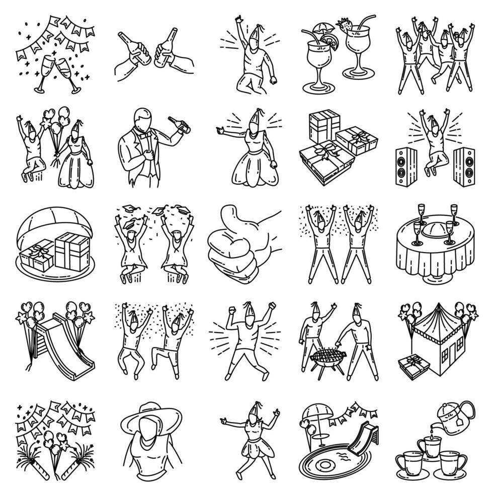 partij ingesteld pictogram vector. doodle hand getrokken of schets pictogramstijl vector