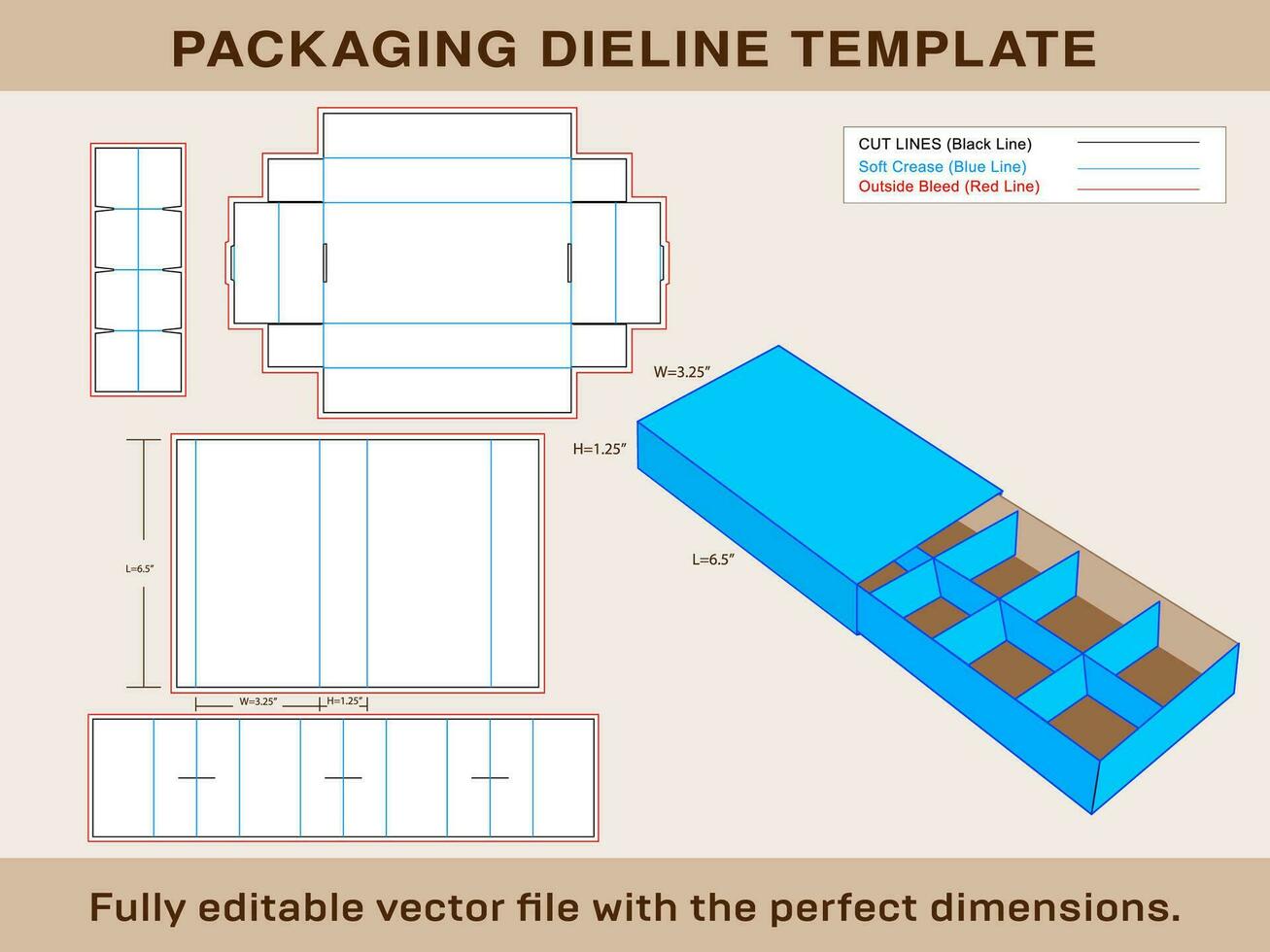 mouwen deksel insert doos dieline sjabloon en 3d doos vector