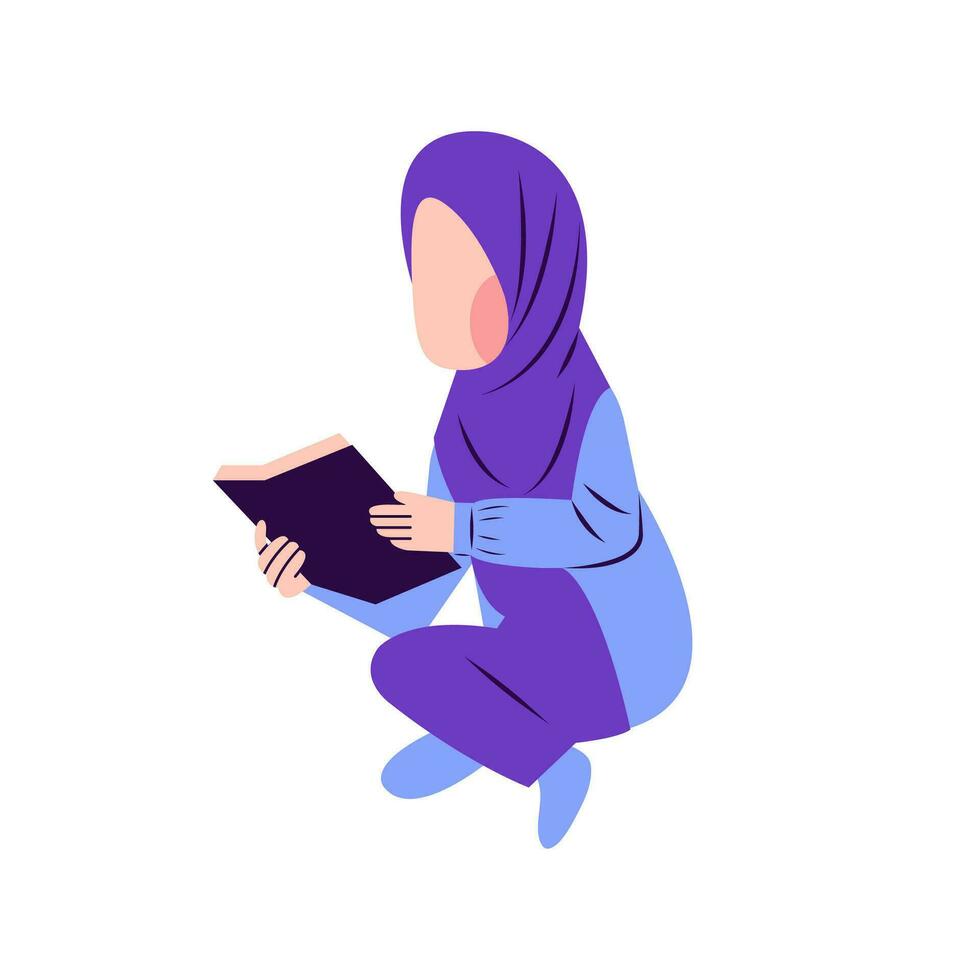 illustratie van hijab vrouw lezing boek vector