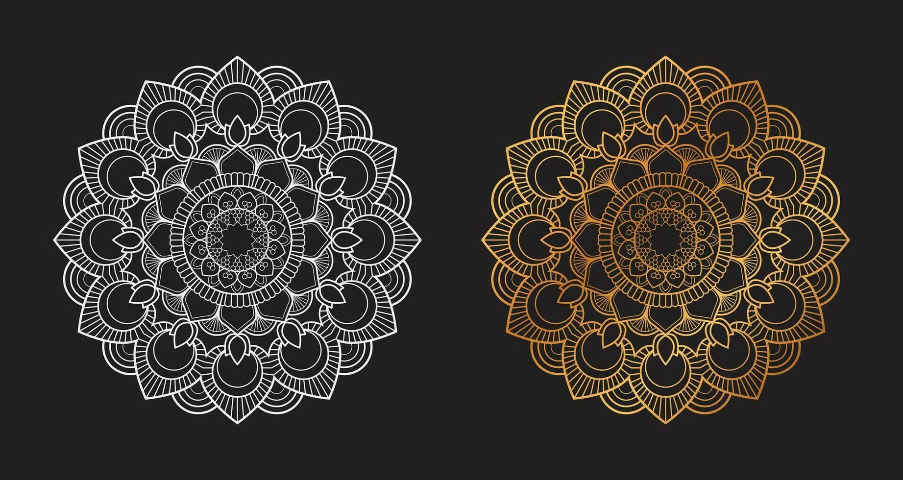 gouden wit luxe mandala's, mandala voor henna, mehndi, tatoeëren, decoratief etnisch sier- elementen, oosters patronen vector