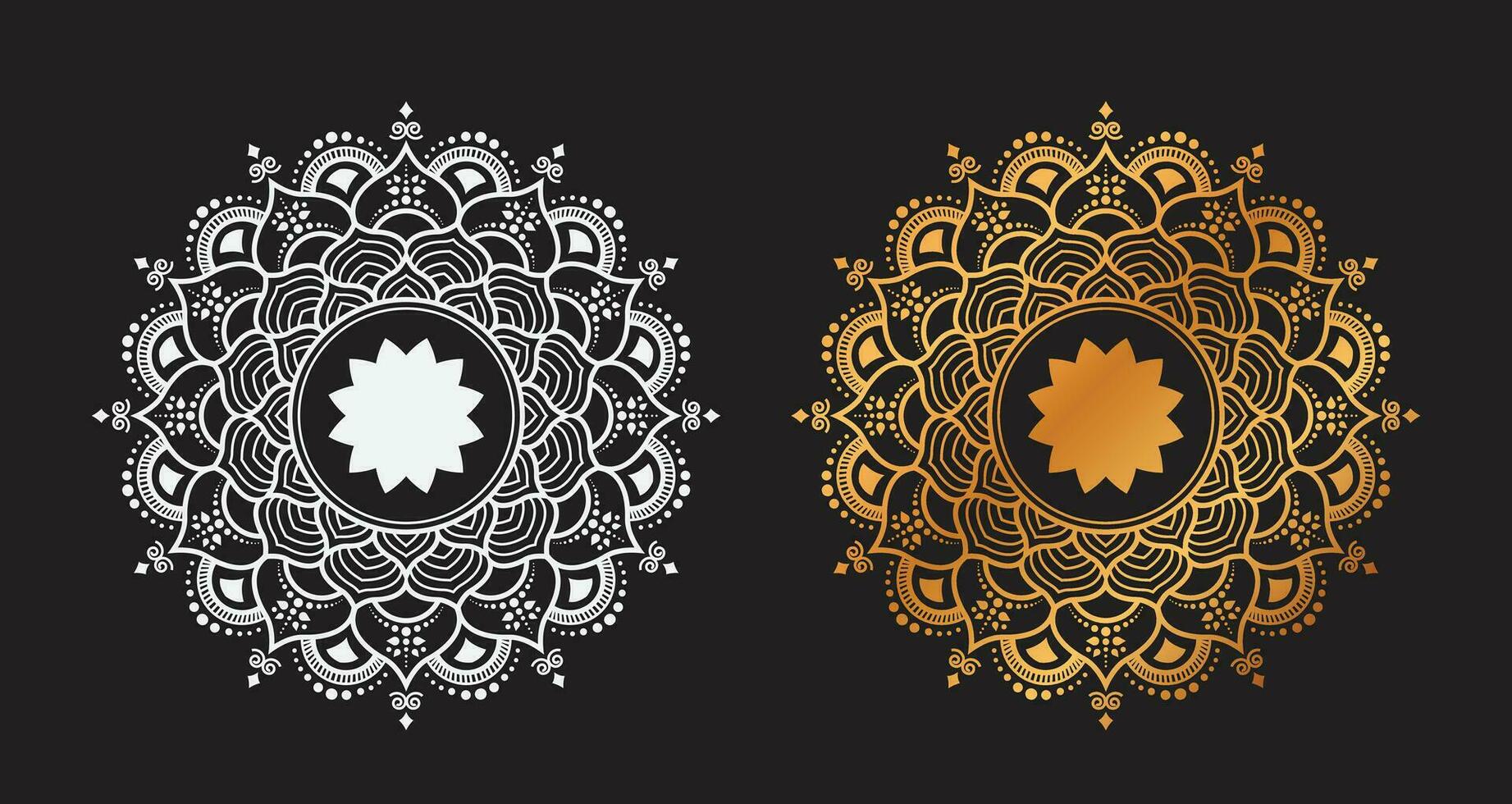 gouden wit luxe mandala's, mandala voor henna, mehndi, tatoeëren, decoratief etnisch sier- elementen, oosters patronen vector