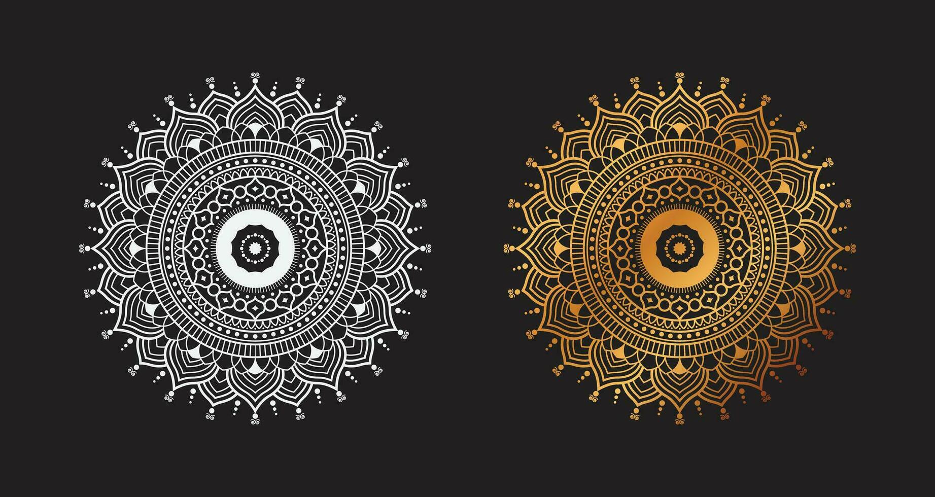 gouden wit luxe mandala's, mandala voor henna, mehndi, tatoeëren, decoratief etnisch sier- elementen, oosters patronen vector