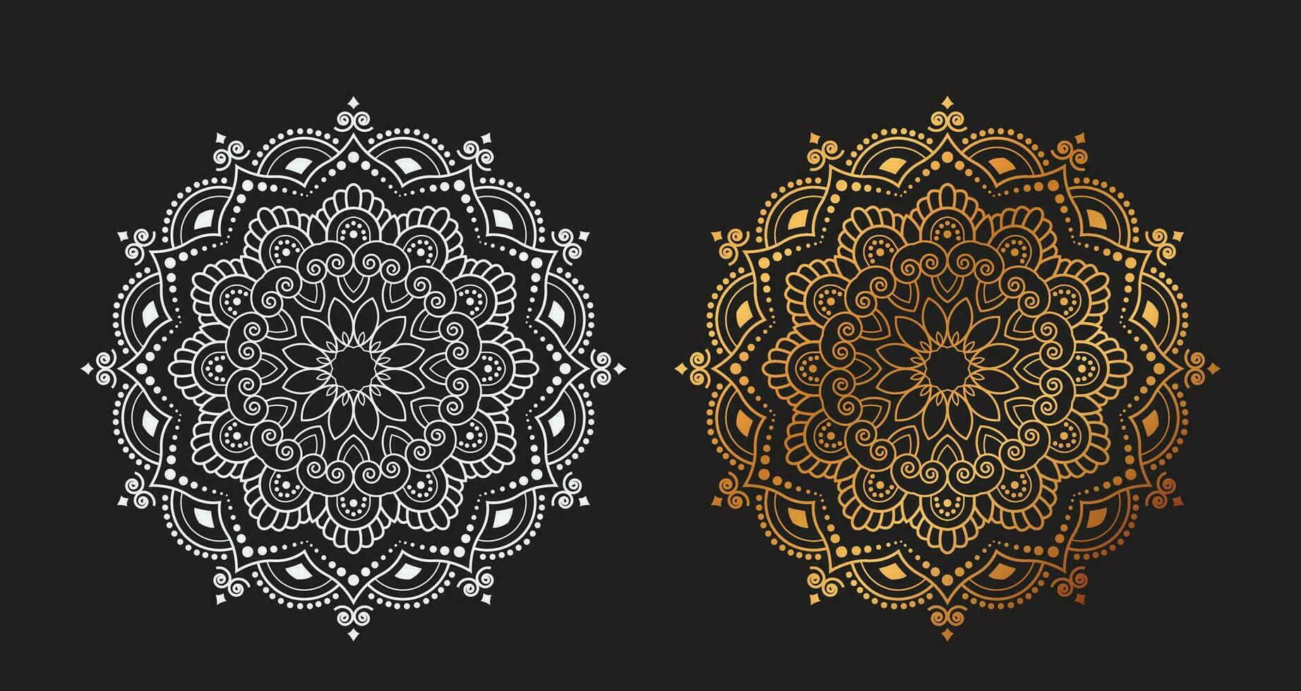 gouden wit luxe mandala's, mandala voor henna, mehndi, tatoeëren, decoratief etnisch sier- elementen, oosters patronen vector