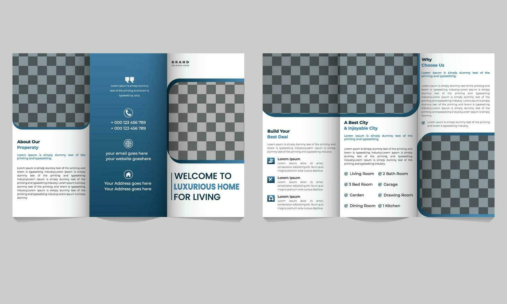 zakelijke echt landgoed drievoud brochure sjabloon ontwerp vrij vector