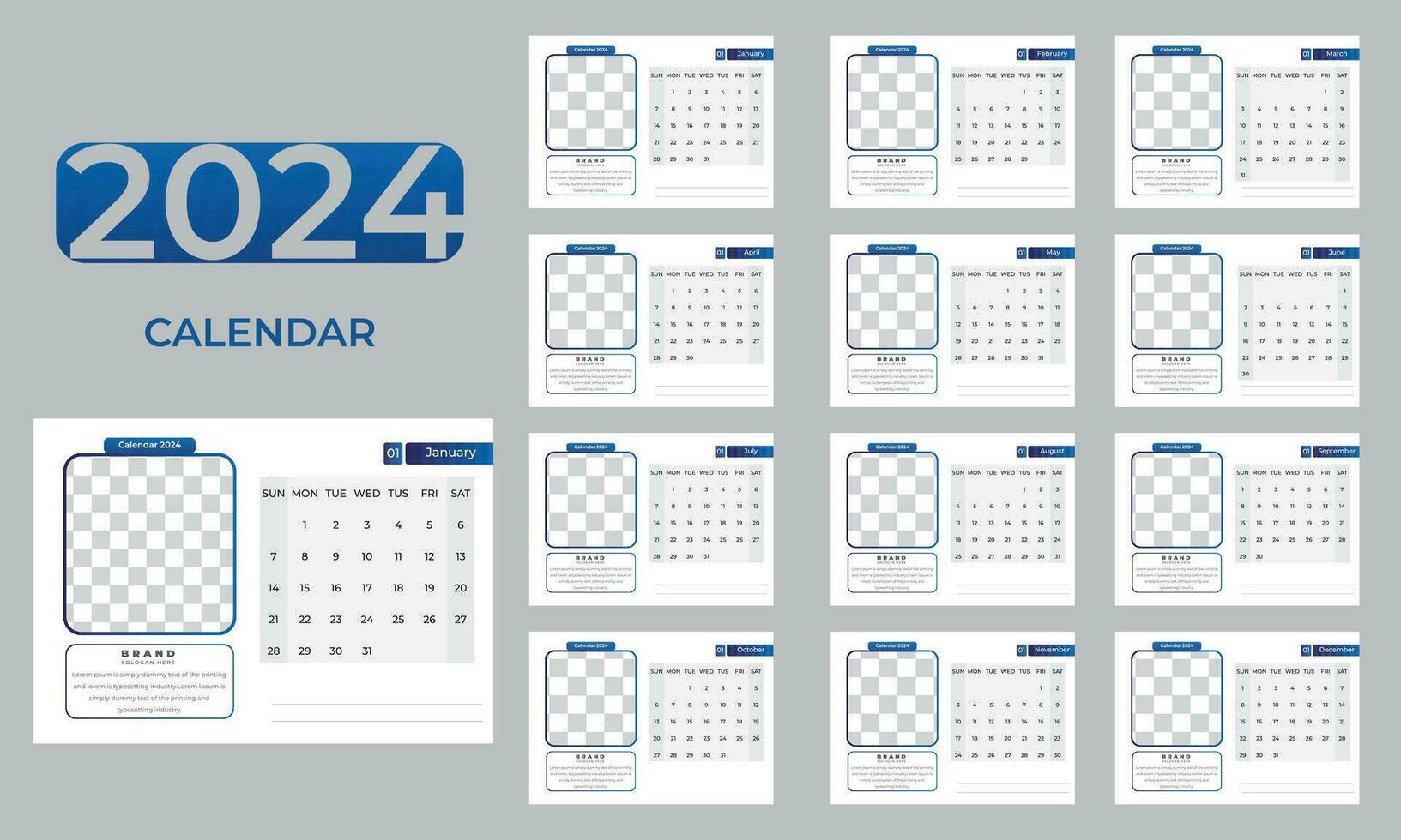 ontwerp sjabloon van bureau kalender 2024 vrij vector