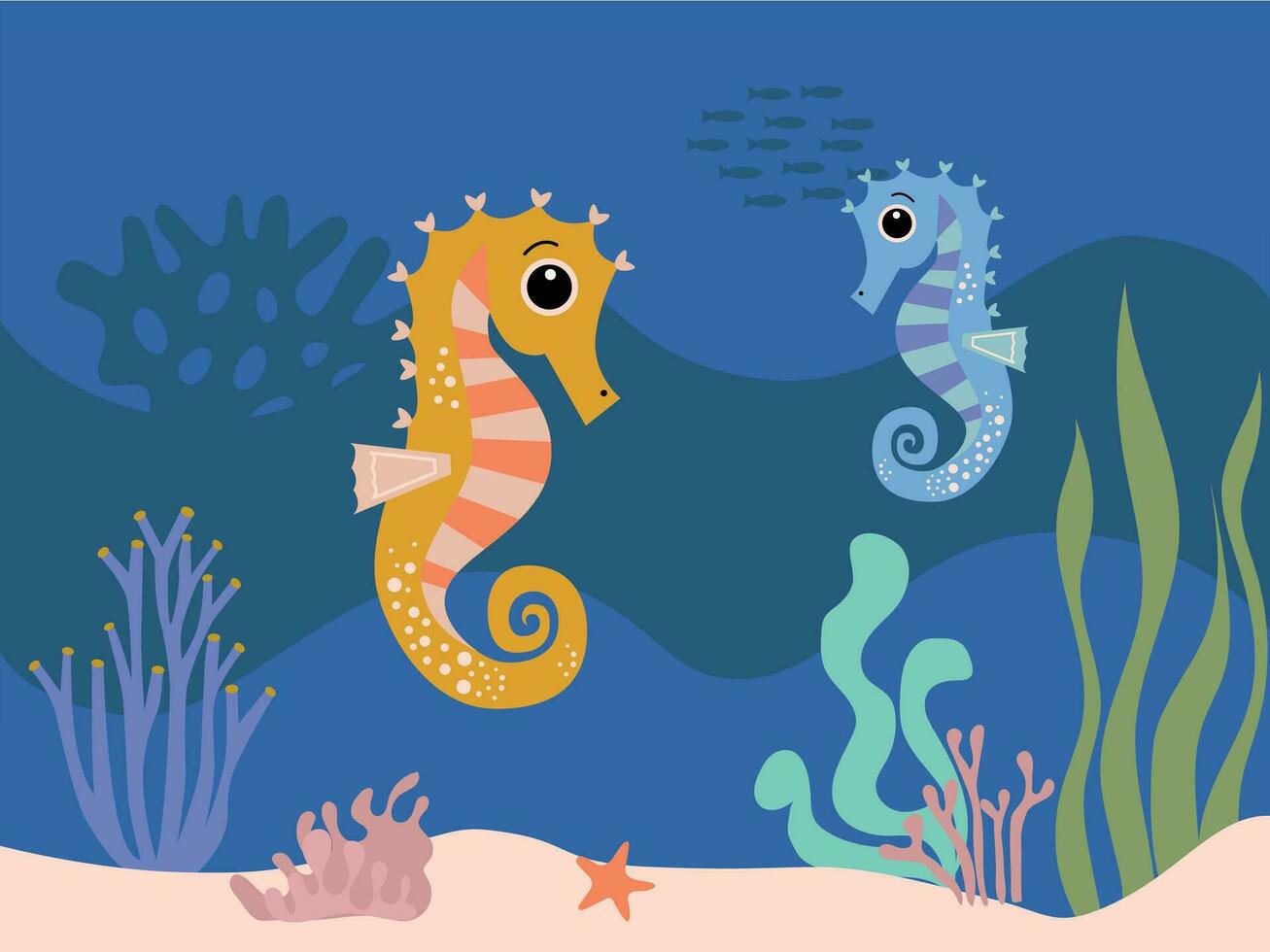 zee leven kleur boek. kinderen boek kleur Pagina's. kleurrijk onderwater- wereld met walvissen en zeester zwemmen met een Octopus te midden van de zeewier en rotsen, vector tekenfilm illustratie.