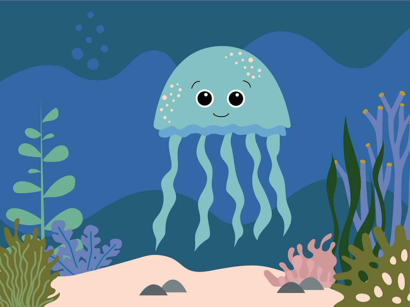 zee leven kleur boek. kinderen boek kleur Pagina's. kleurrijk onderwater- wereld met walvissen en zeester zwemmen met een Octopus te midden van de zeewier en rotsen, vector tekenfilm illustratie.