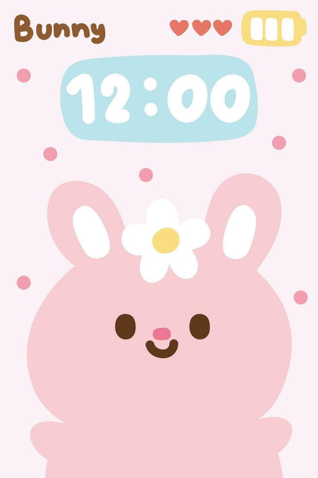 schattig konijn met bloem Aan roze pastel achtergrond.telefoon scherm behang.knaagdier dier karakter tekenfilm ontwerp.bunny.image voor kaart,poster,sticker.kawaii.vector.illustratie. vector