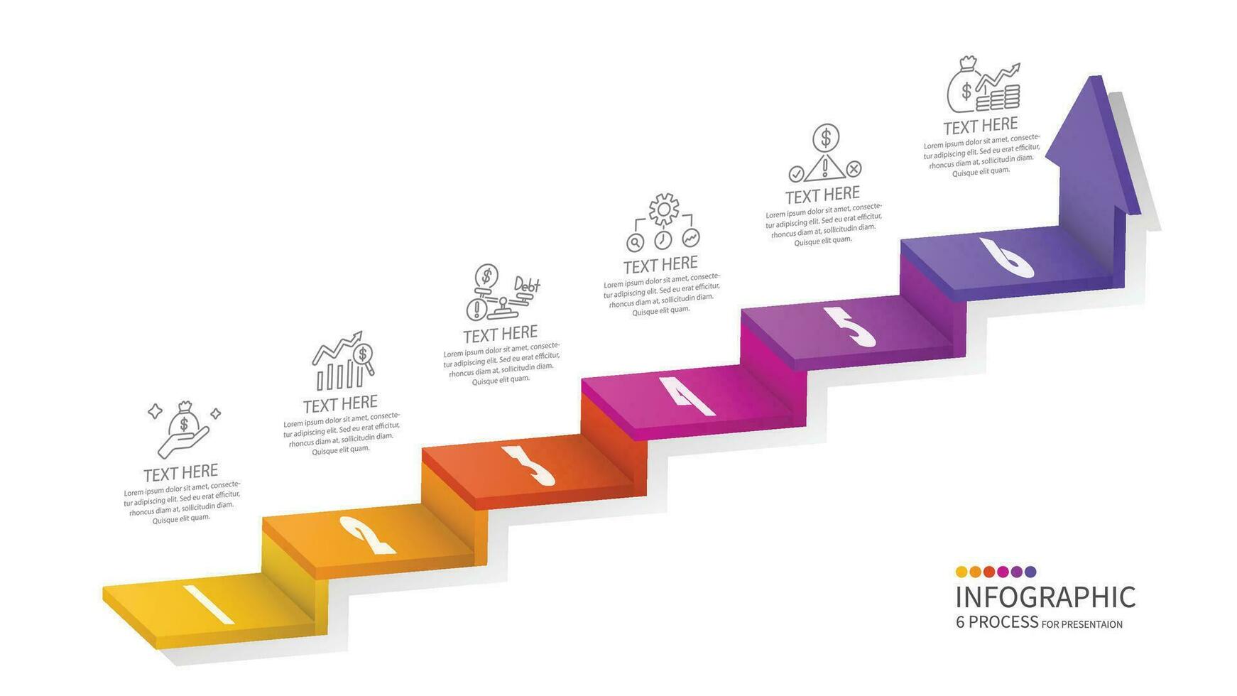 3d trap infographic elementen ontwerp met 6 opties, stappen of processen en afzet kan worden gebruikt voor presentatie. vector