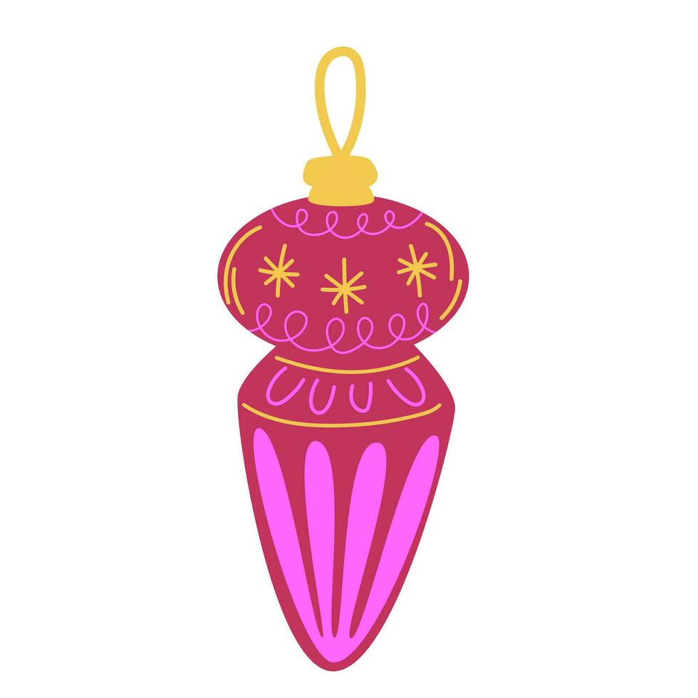 Kerstmis decoraties. Kerstmis kleurrijk donker roze en geel bal. vector illustratie in tekenfilm vlak stijl. wijnoogst retro elementen.