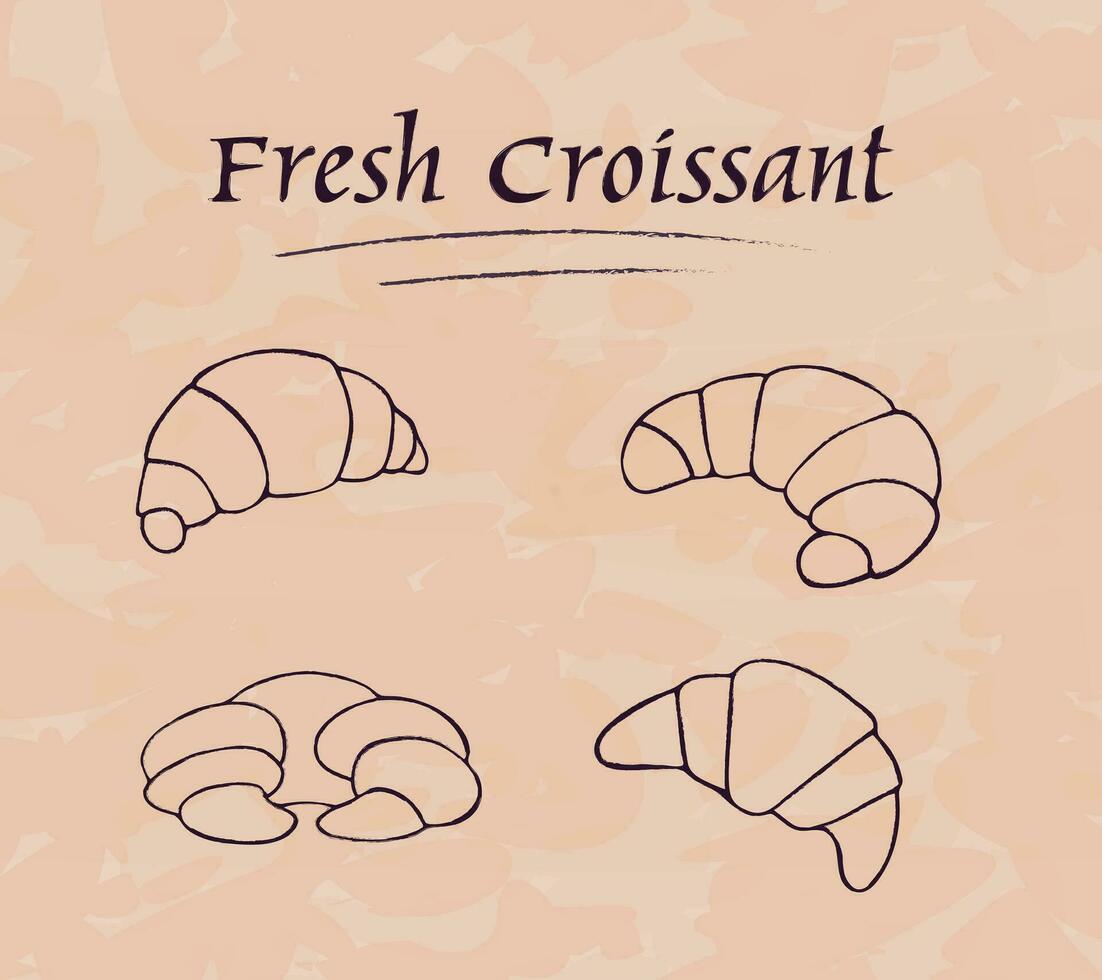 vers gebakken croissantjes. Frans vers croissant sjabloon. croissant pictogrammen voor bakkerij winkel, menu, cafe, bakkerij, enz. voedsel vector illustratie.