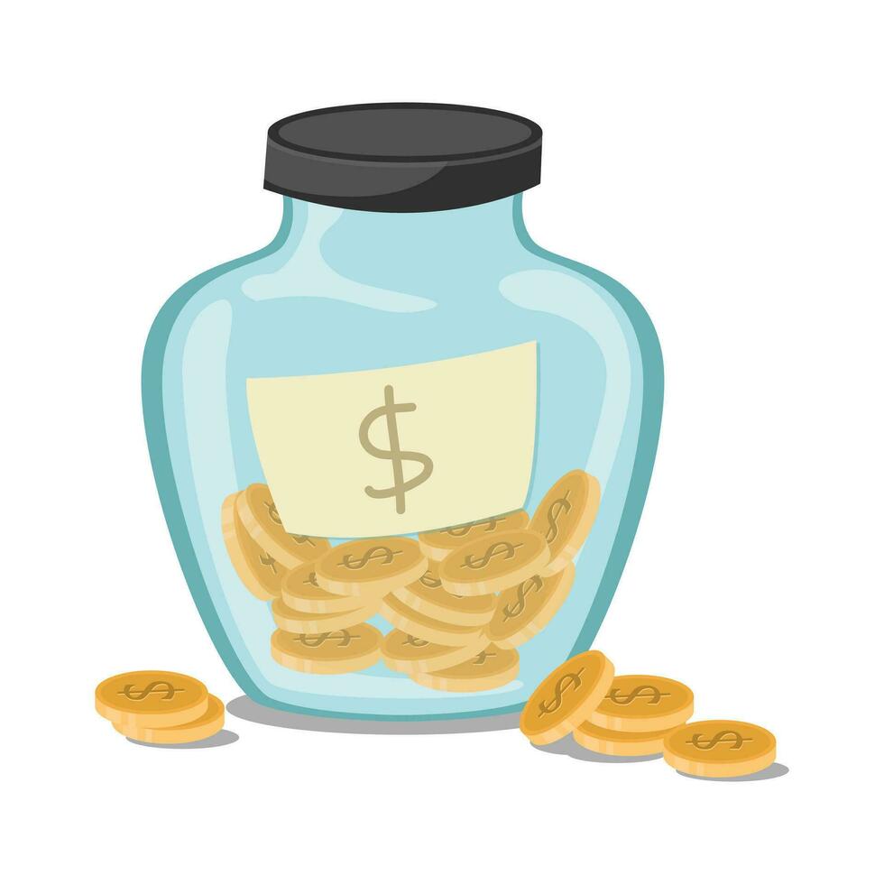 glas pot munten besparing investering geld illustratie tekenfilm kunst ontwerp vector