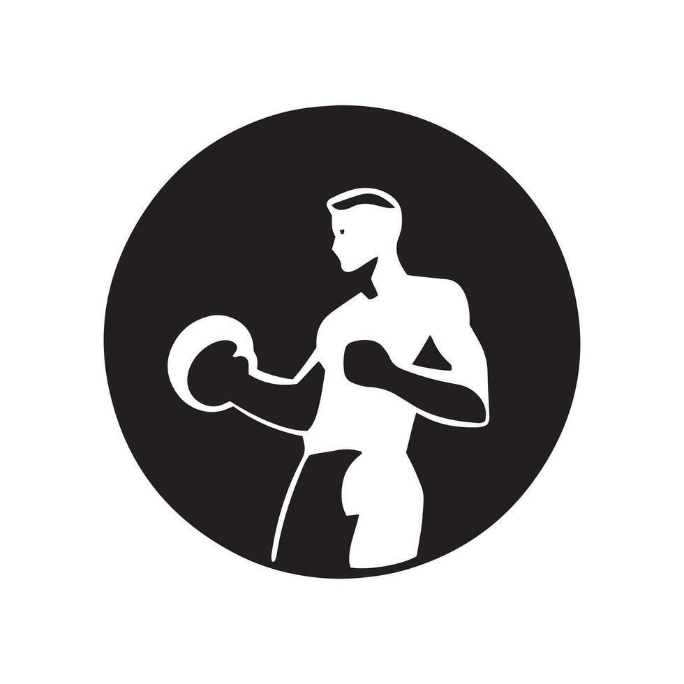 logo van Mens icoon vector silhouet geïsoleerd ontwerp in cirkel bodybuilder, Sportschool concept donker geïsoleerd