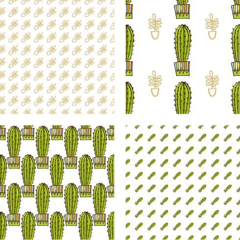 Naadloze patroon van cactussen en vetplanten in potten instellen. vector