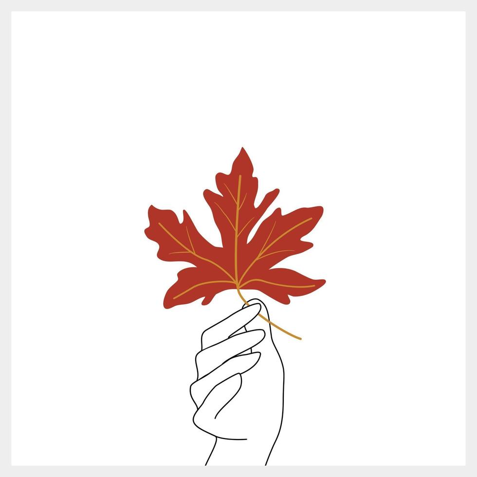 hand houdt een rode esdoorn. hand getekend ontwerp voor herfst achtergrond. vector