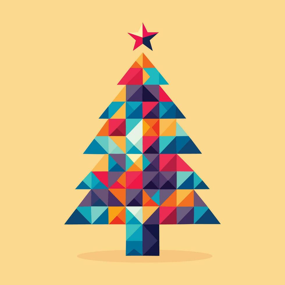 meetkundig Kerstmis boom met ster Aan bovenkant, kleurrijk blokken, modern abstract Kerstmis boom met meetkundig ontwerp, minimaal uniek creatief Kerstmis boom vorm met kleuren, plein symmetrisch Kerstmis vector