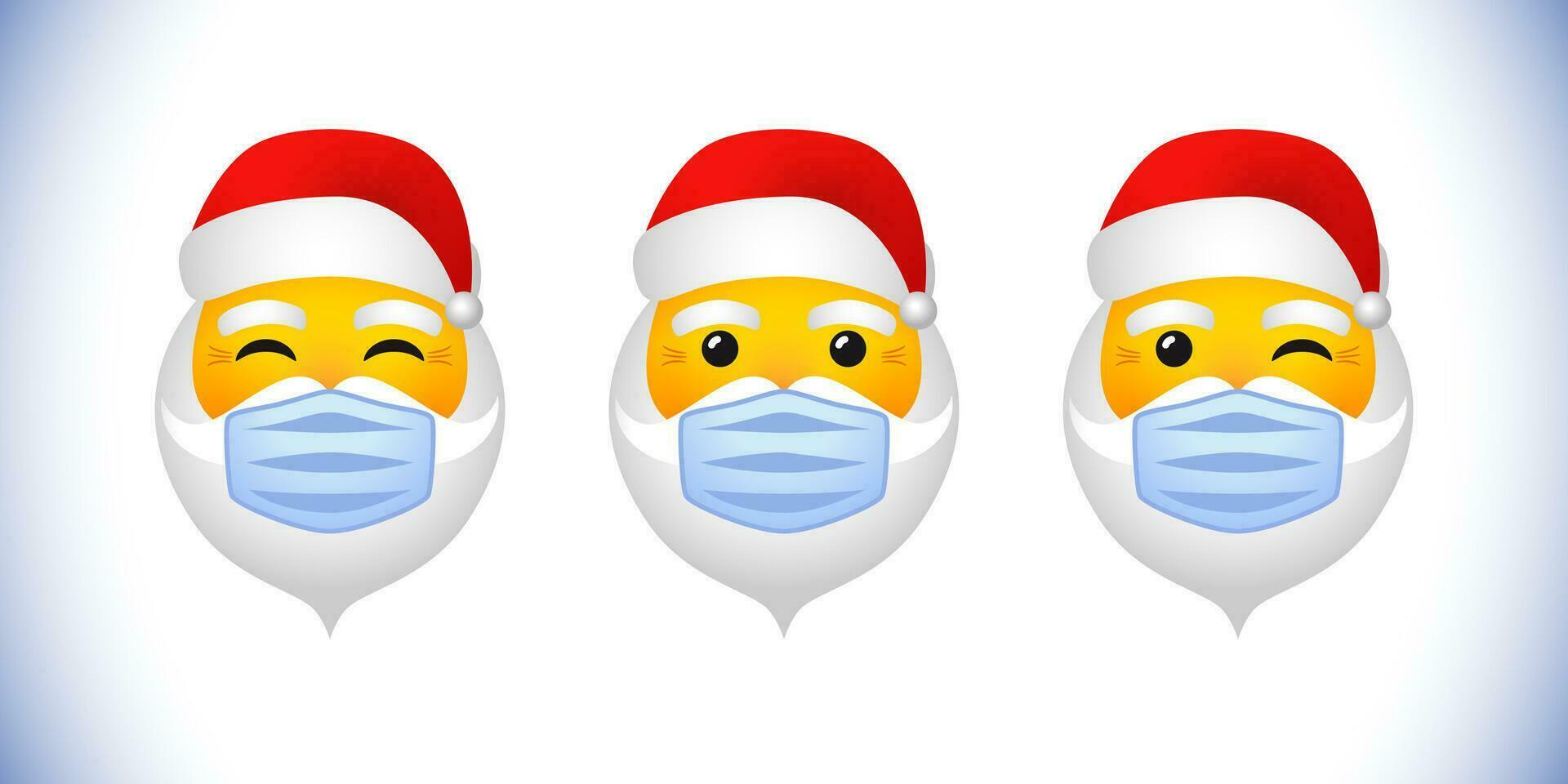 reeks van de kerstman pictogrammen met medisch maskers. modern toetsen. creatief emoticons vector