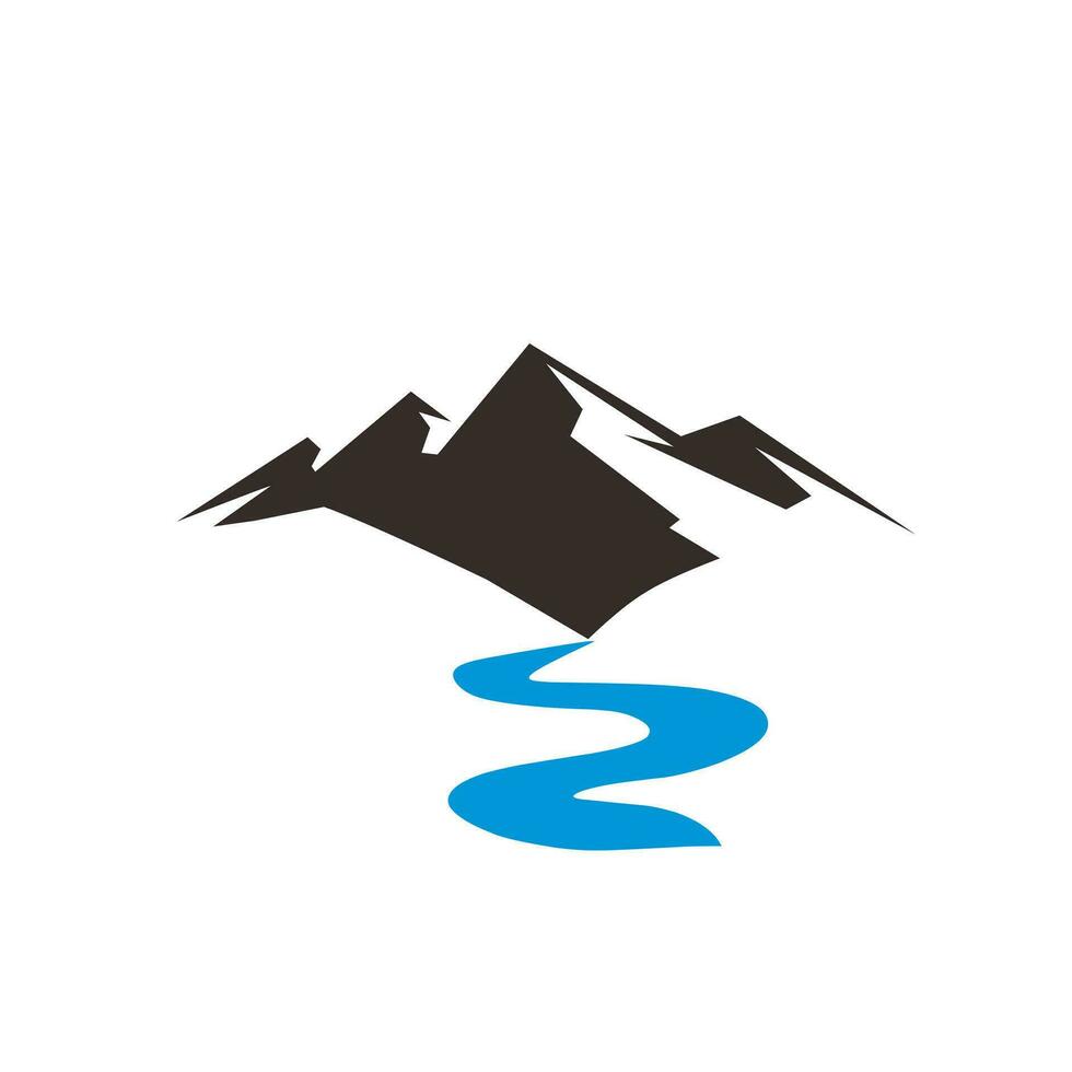minimalistische landschap logo met heuvels, bergen, en rivier- vector