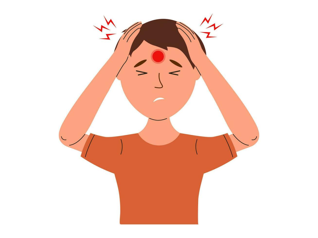 Mens lijdt van hoofdpijn en migraine. symptomen van virale ziekte. vector illustratie