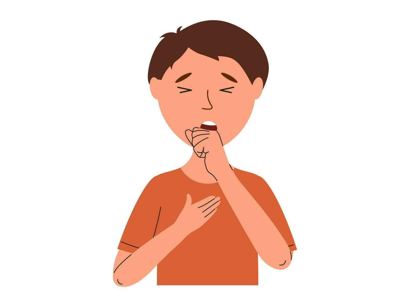 Mens hoest. symptomen van virale ziekte. vector illustratie