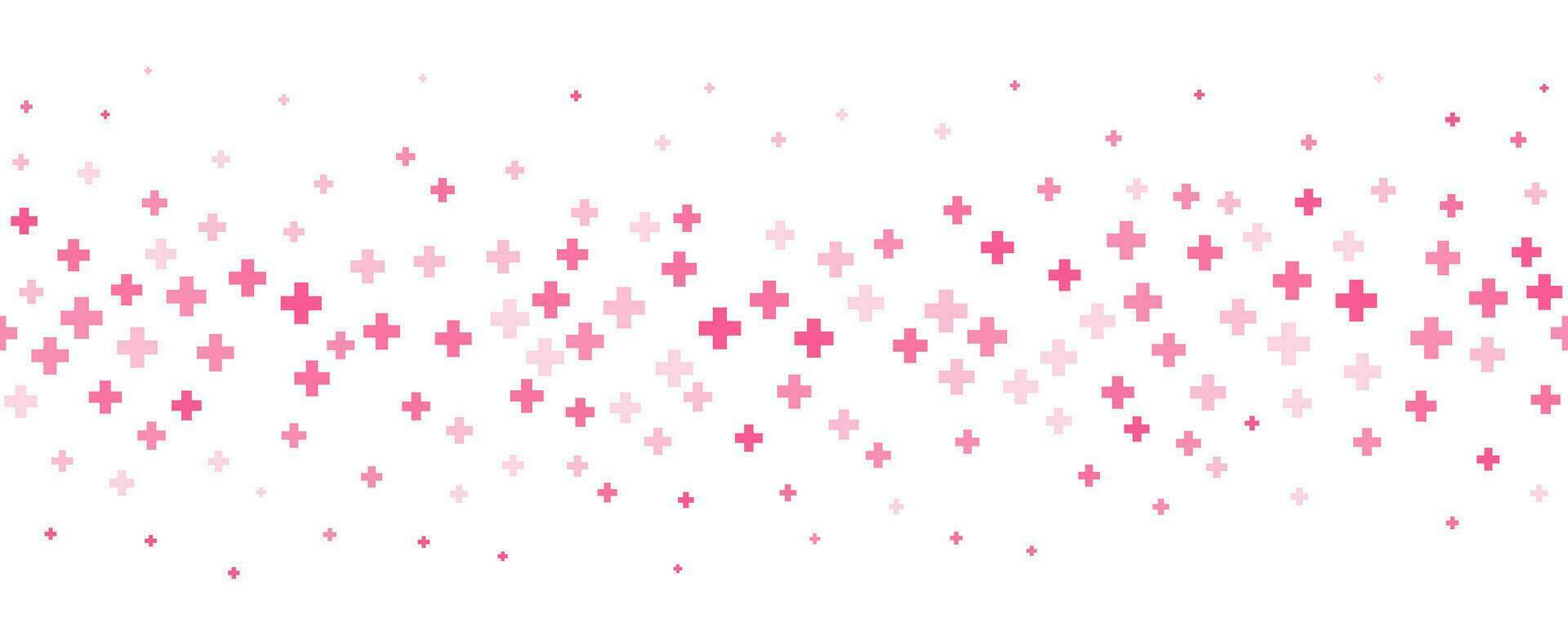 medisch kruis en plus achtergrond. abstract naadloos roze achtergrond voor ziekenhuis en apotheek. meetkundig vormen ornament Aan grens. vector backdrop