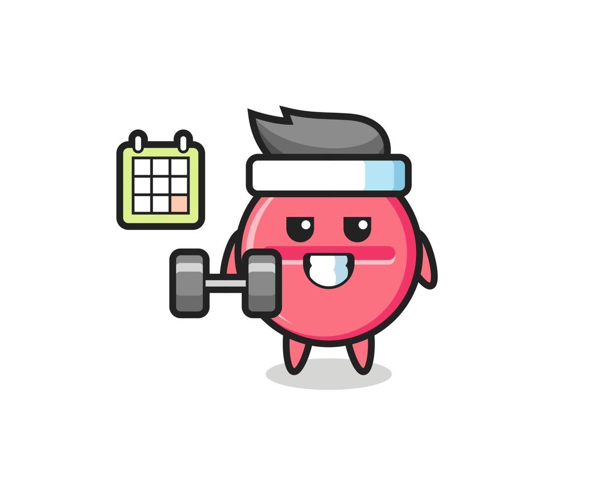 medicijn tablet mascotte cartoon fitness doen met dumbbell vector