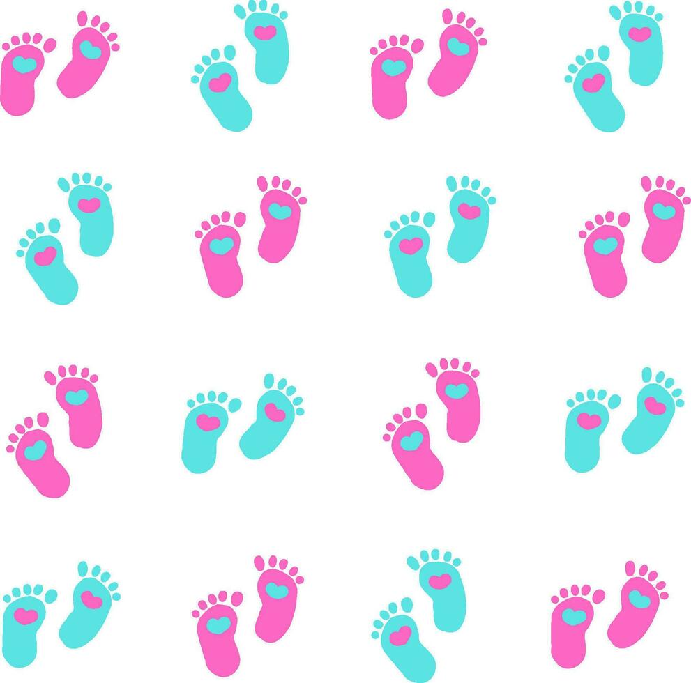 abstract kinderen voet afdrukken roze blauw kleur patroon achtergrond vector