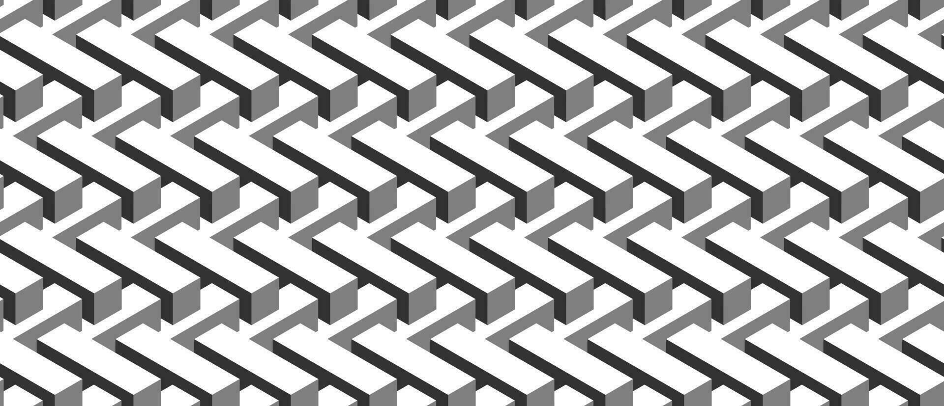 naadloos meetkundig patroon. vector achtergrond gemaakt van kubussen in isometrie. herhalen meetkundig vormen in zwart en wit.