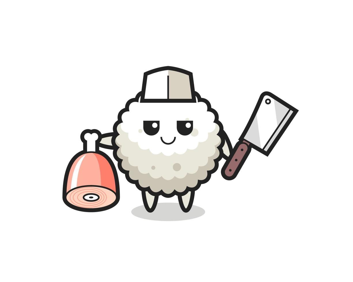 illustratie van het karakter van een rijstbal als slager vector