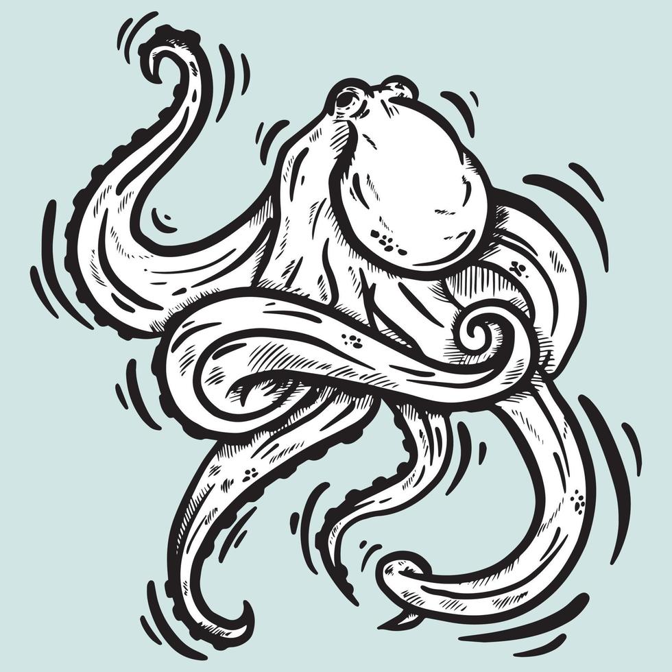 zwart-wit hand getekende octopus vectorillustratie vector